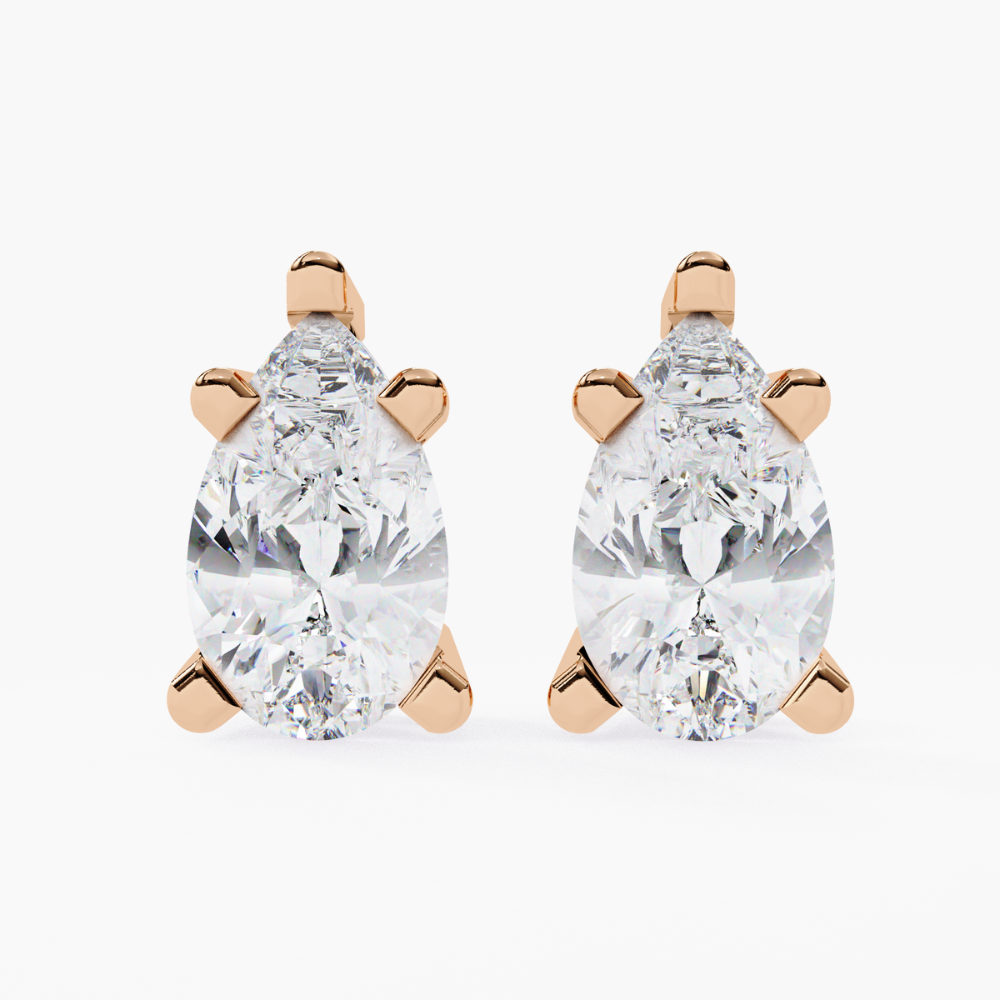 Pear-Shaped Natural Diamond Stud Earrings | 14K Gold