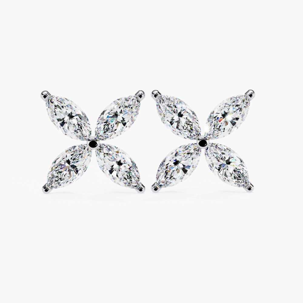 Marquise-Cut Lab Grown Diamond Flower Stud Earrings | 14K Gold
