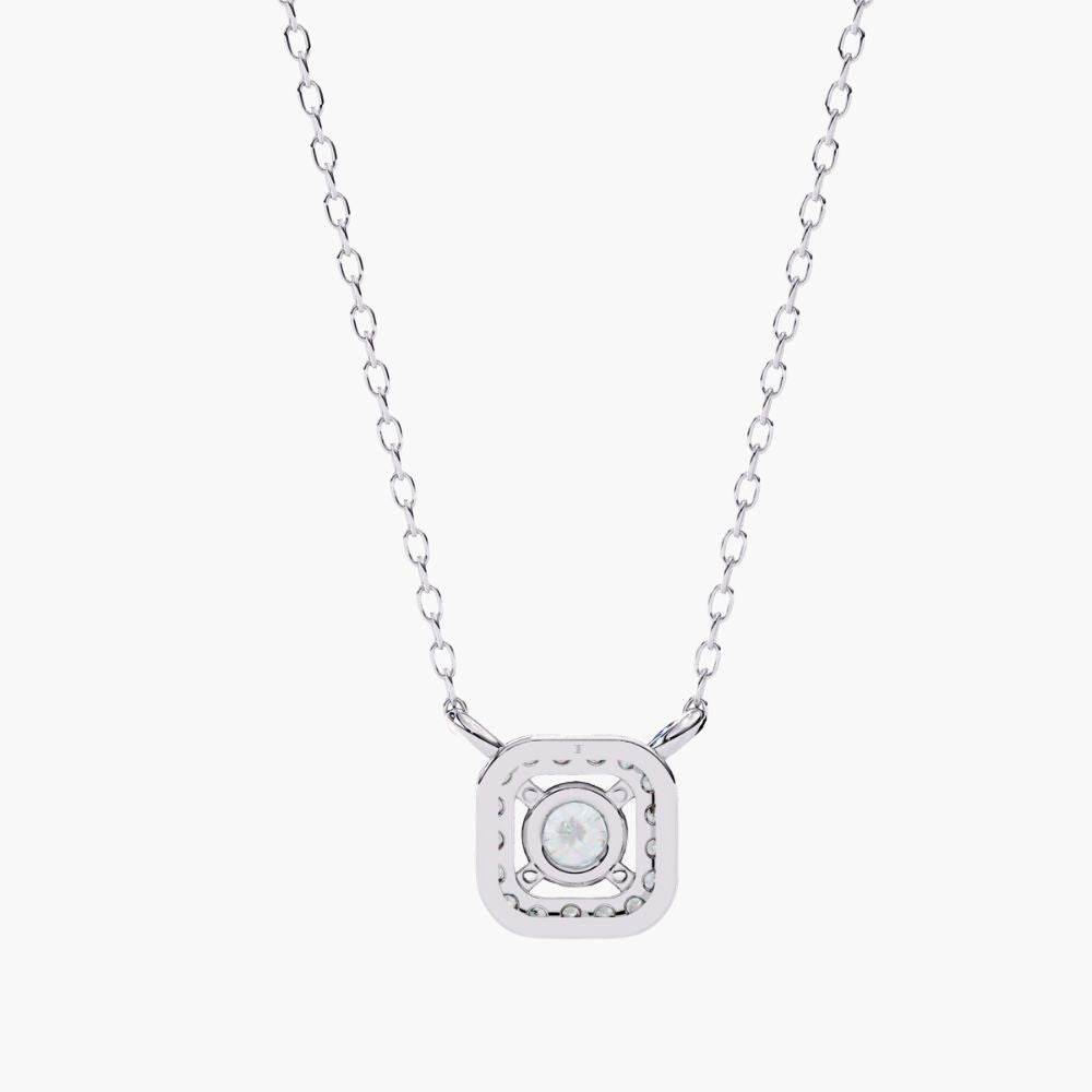Solitaire Natural Diamond Square Halo Necklace | 14K Gold