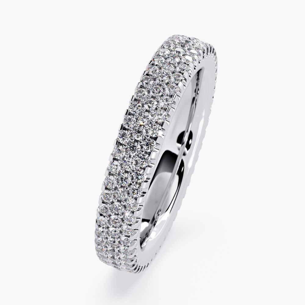 3-Row Pave Lab Grown Diamond Wedding Band | 14K Gold