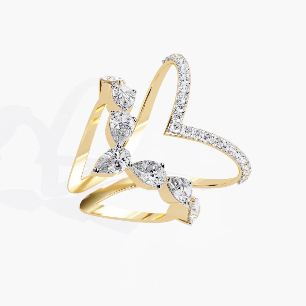 Chevron Double V Design Ring | Lab Grown Diamonds | 14K Gold