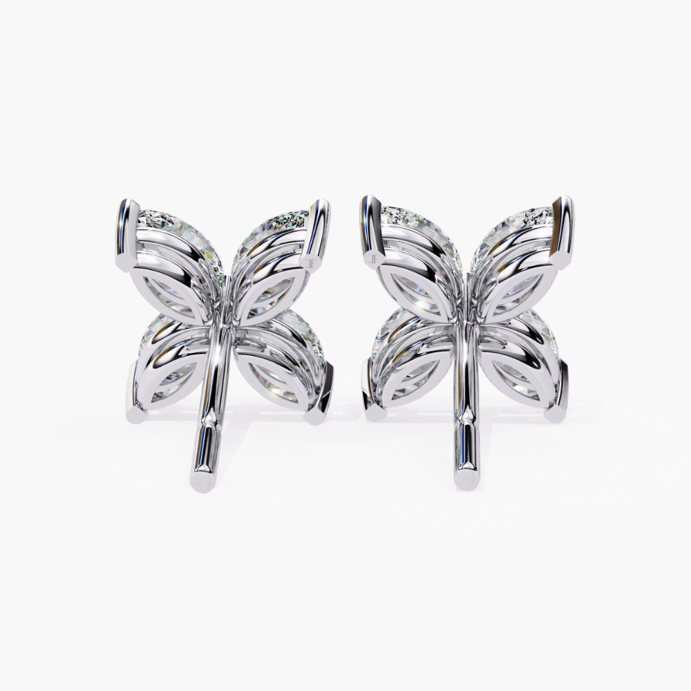Marquise-Cut Lab Grown Diamond Flower Stud Earrings | 14K Gold