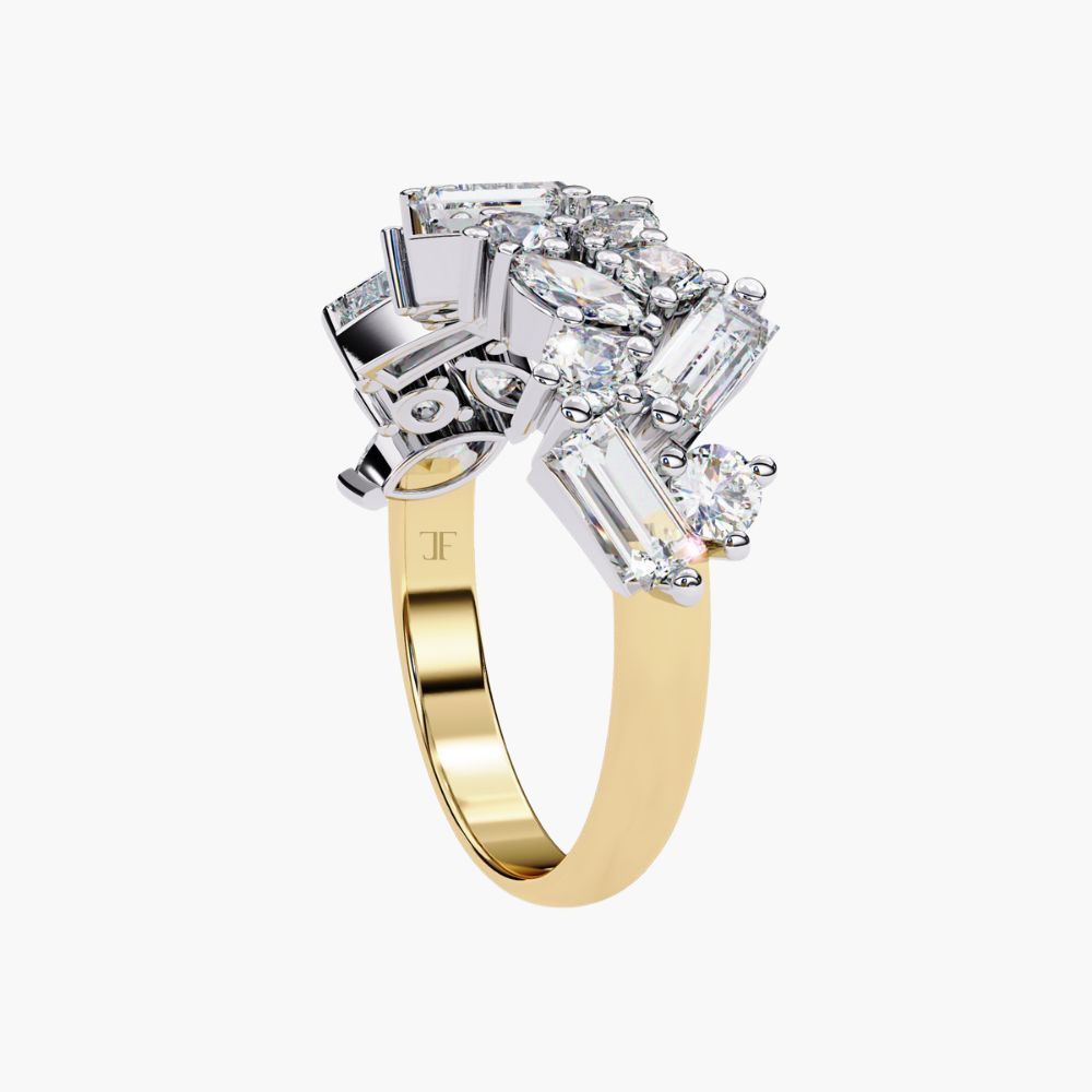 Cluster Natural Diamond Ring | Half-Eternity Band | 14K Gold