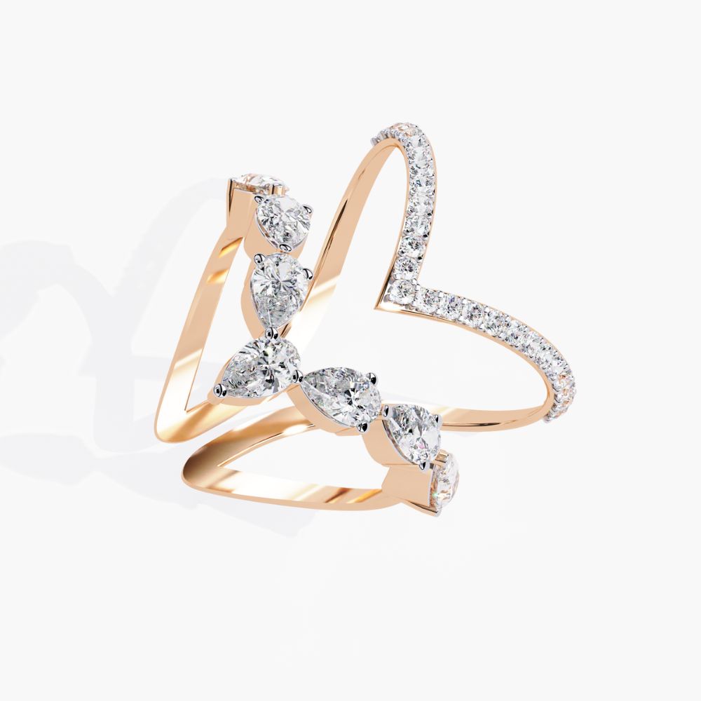 Chevron Double V Design Ring | Lab Grown Diamonds | 14K Gold
