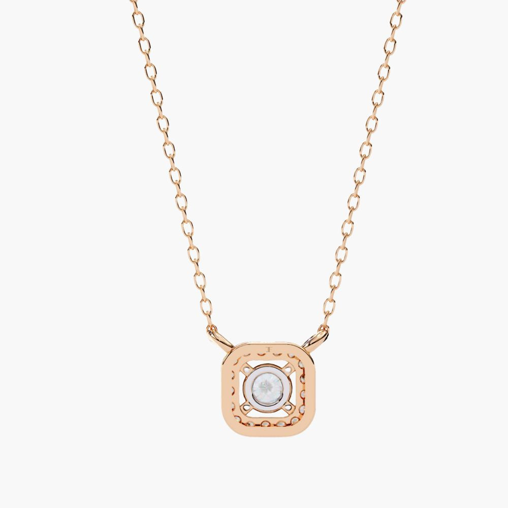 Solitaire Natural Diamond Square Halo Necklace | 14K Gold