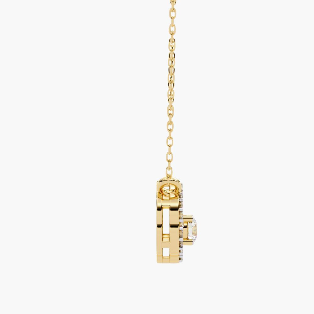 Minimalist Round Natural Diamond Flower Pendant | 14K Gold