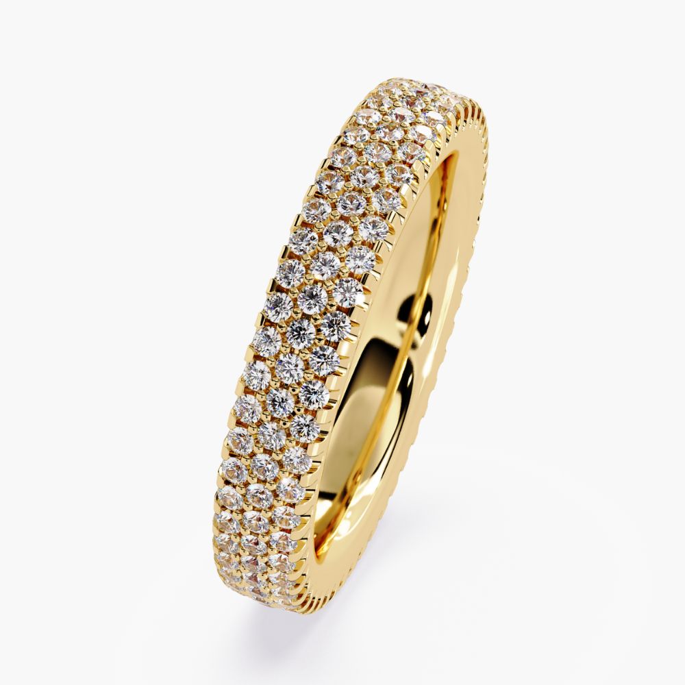 3-Row Pave Lab Grown Diamond Wedding Band | 14K Gold