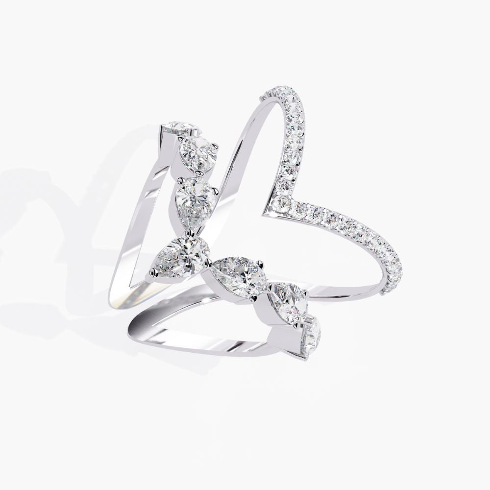 Chevron Double V Design Ring | Lab Grown Diamonds | 14K Gold