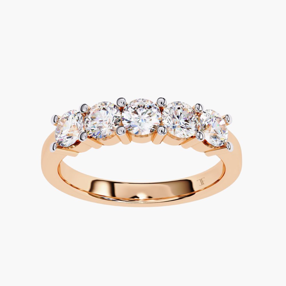 Round Cut Lab Grown Diamond Ring | Half Eternity Band | 14K Gold