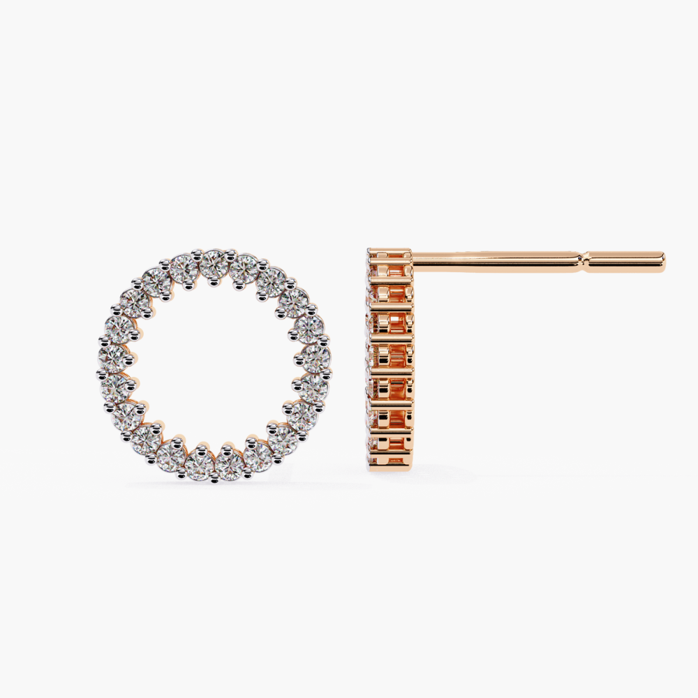 Round-Cut Natural Diamond Circle Stud Earrings | 14K Gold