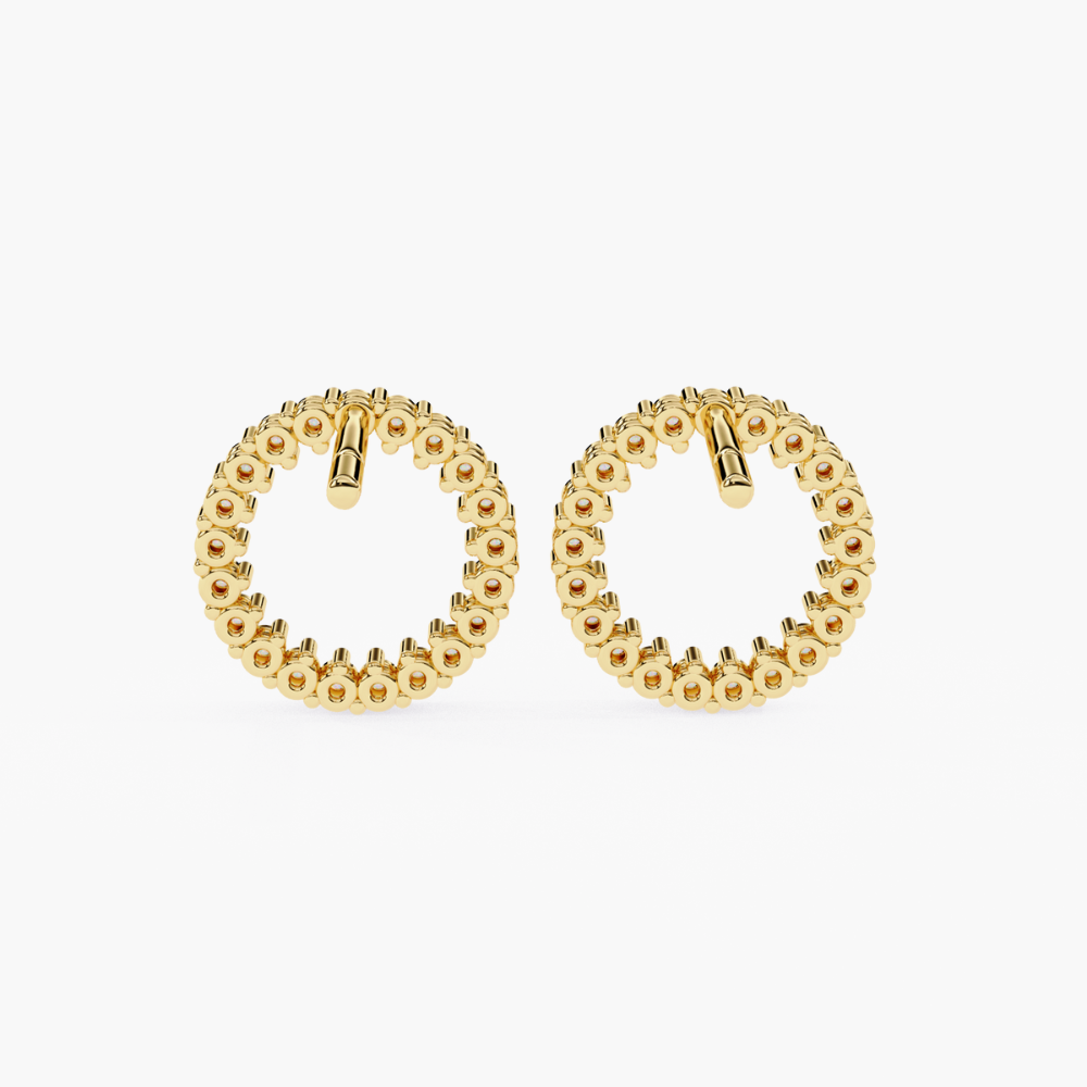 Round-Cut Natural Diamond Circle Stud Earrings | 14K Gold