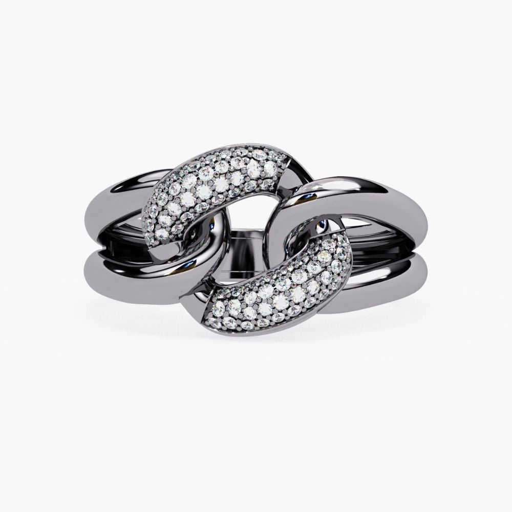 Chain-Link Split Shank Design Ring | Natural Diamond | 14K Gold