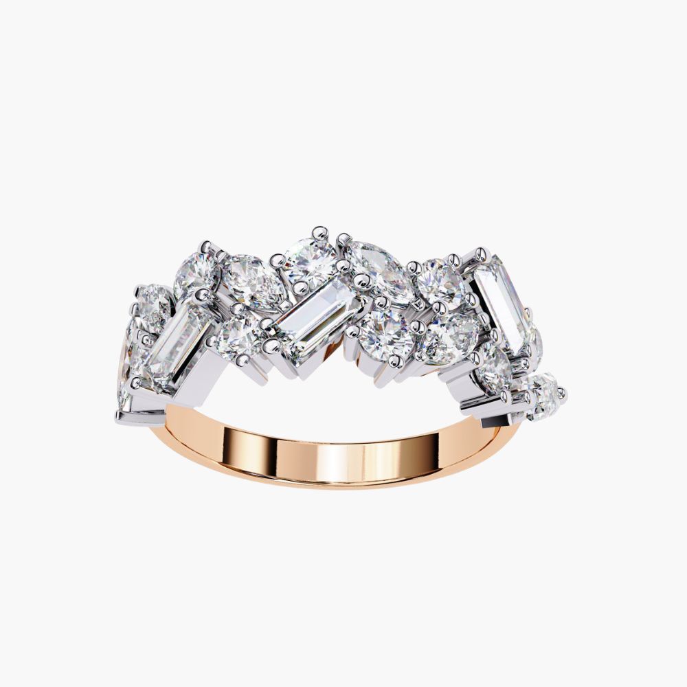 Cluster Natural Diamond Ring | Half-Eternity Band | 14K Gold