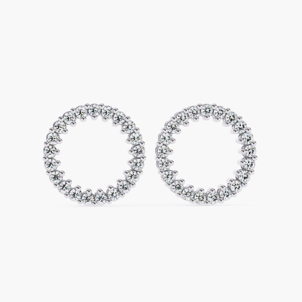 Round-Cut Natural Diamond Circle Stud Earrings | 14K Gold