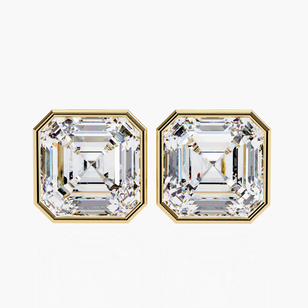 Asscher Cut Lab Grown Diamond Stud Earrings | 14K Gold