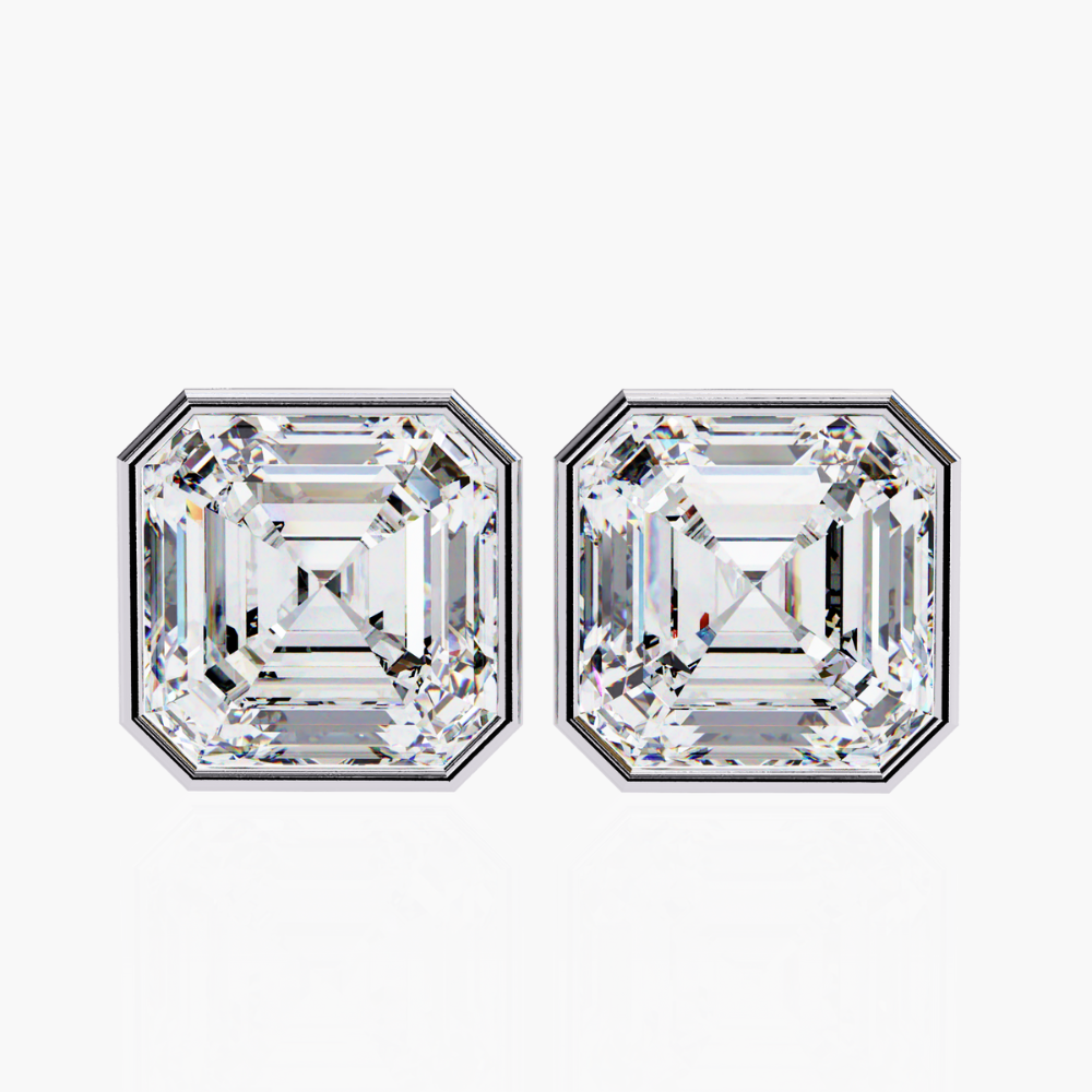 Asscher Cut Lab Grown Diamond Stud Earrings | 14K Gold