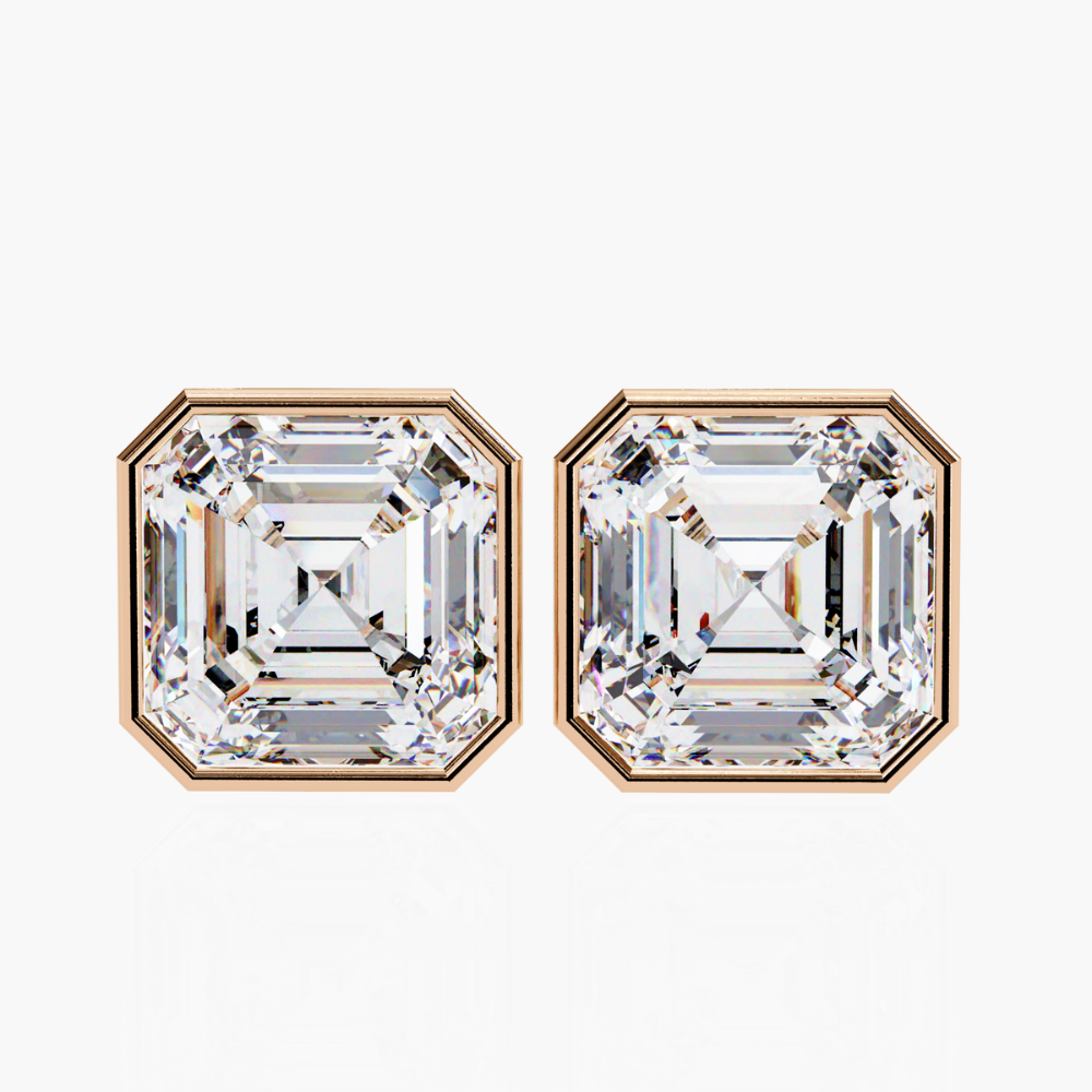 Asscher Cut Lab Grown Diamond Stud Earrings | 14K Gold