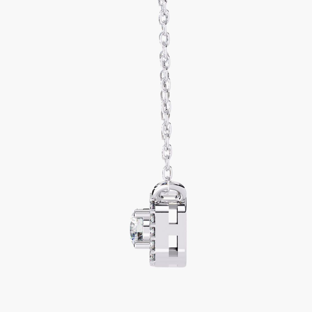 Solitaire Natural Diamond Square Halo Necklace | 14K Gold