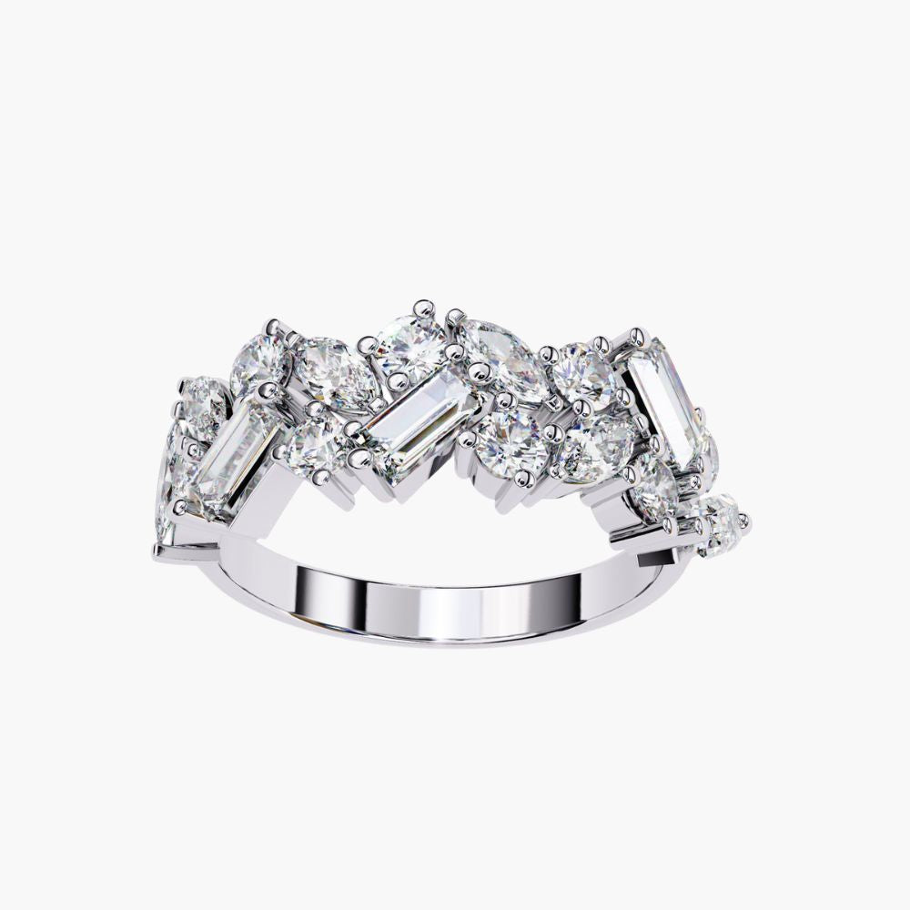 Cluster Natural Diamond Ring | Half-Eternity Band | 14K Gold