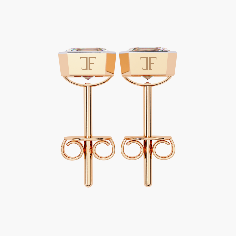 Asscher Cut Lab Grown Diamond Stud Earrings | 14K Gold