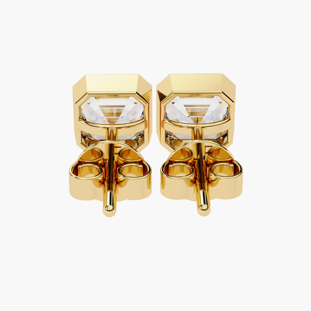 Asscher Cut Lab Grown Diamond Stud Earrings | 14K Gold