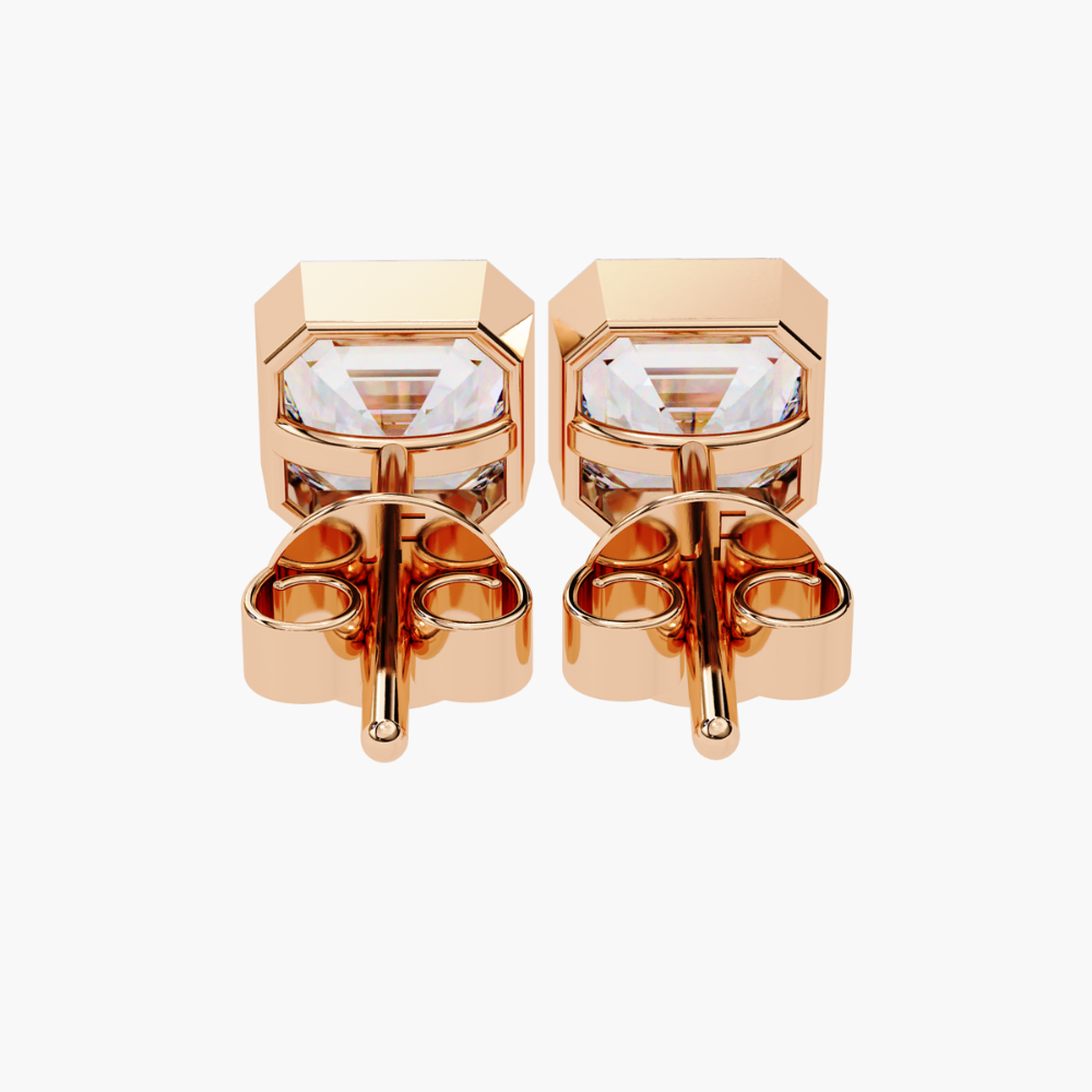 Asscher Cut Lab Grown Diamond Stud Earrings | 14K Gold