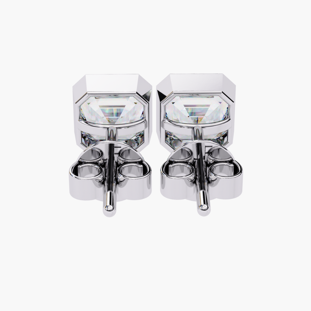 Asscher Cut Lab Grown Diamond Stud Earrings | 14K Gold