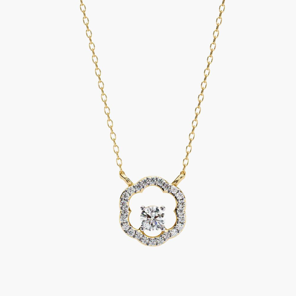 Minimalist Round Natural Diamond Flower Pendant | 14K Gold