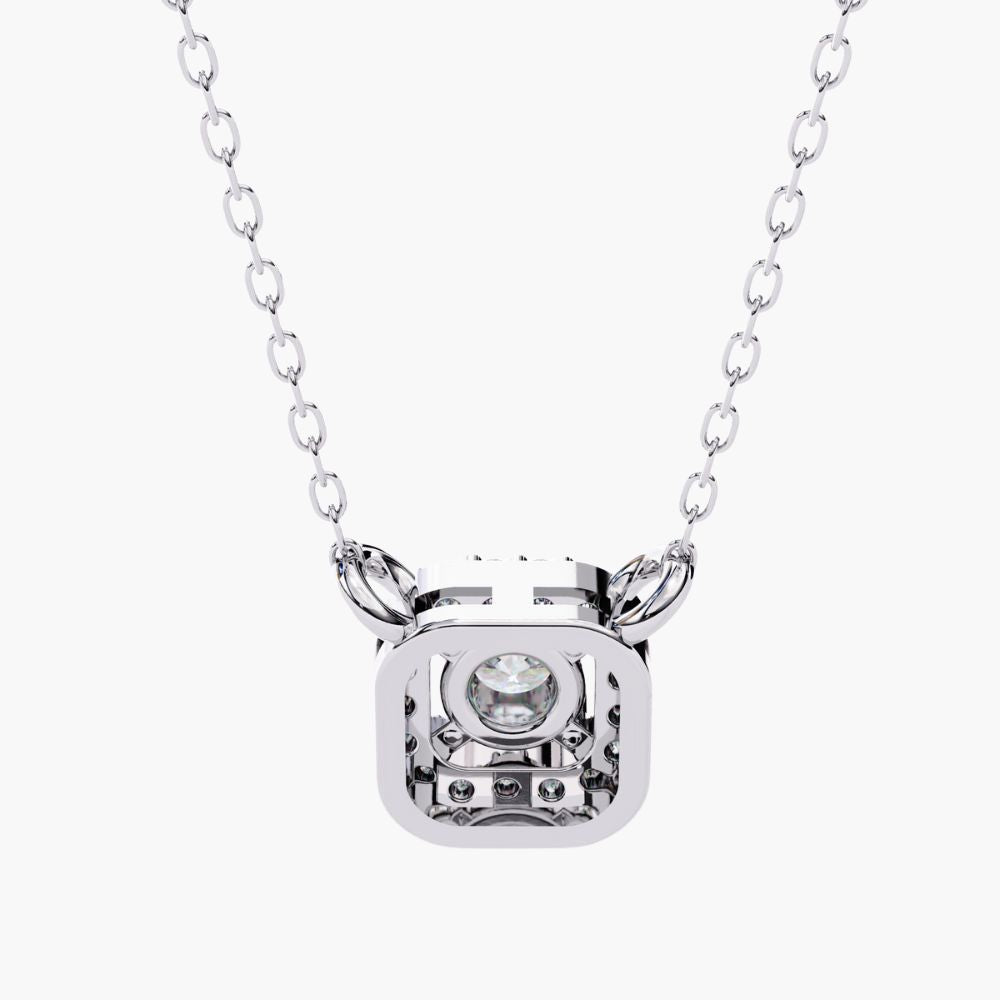 Solitaire Natural Diamond Square Halo Necklace | 14K Gold
