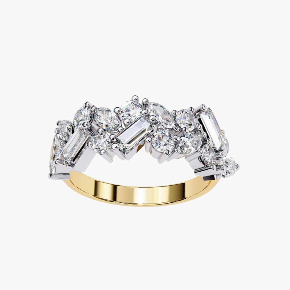 Cluster Natural Diamond Ring | Half-Eternity Band | 14K Gold