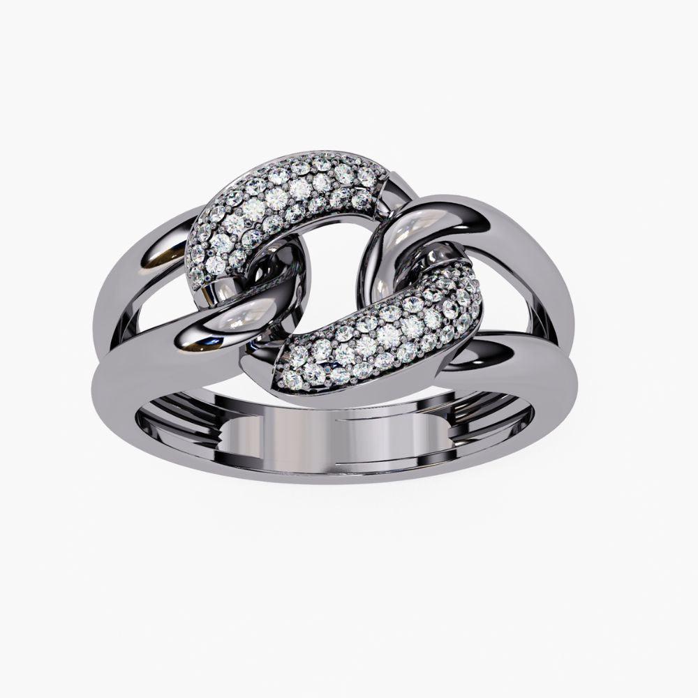 Chain-Link Split Shank Design Ring | Natural Diamond | 14K Gold