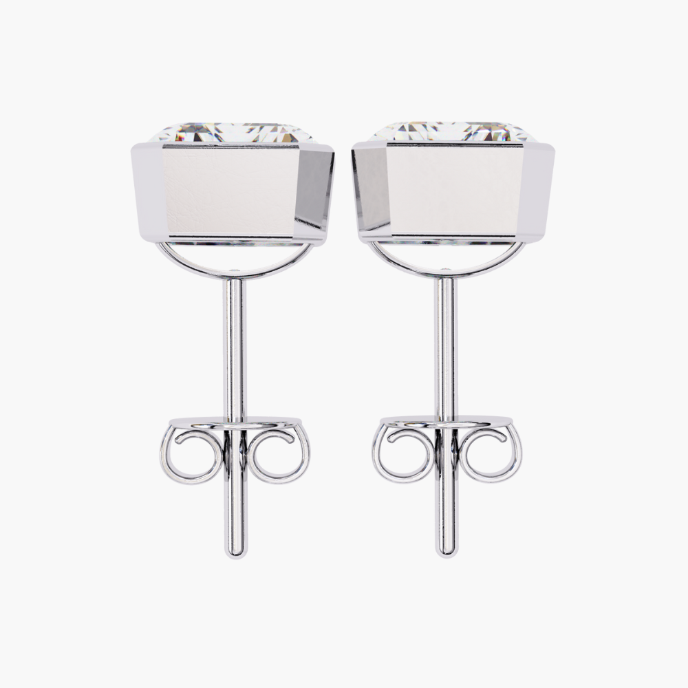 Emerald Cut Lab Grown Diamond Stud Earrings | 14K Gold