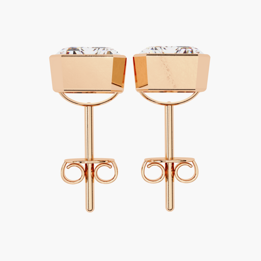 Emerald Cut Lab Grown Diamond Stud Earrings | 14K Gold