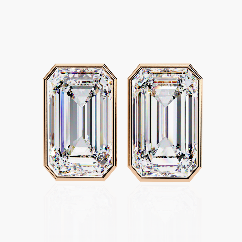 Emerald Cut Lab Grown Diamond Stud Earrings | 14K Gold