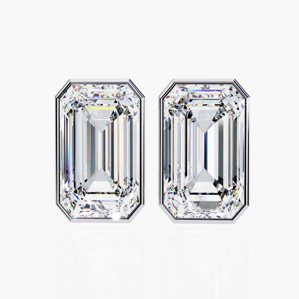 Emerald Cut Lab Grown Diamond Stud Earrings | 14K Gold