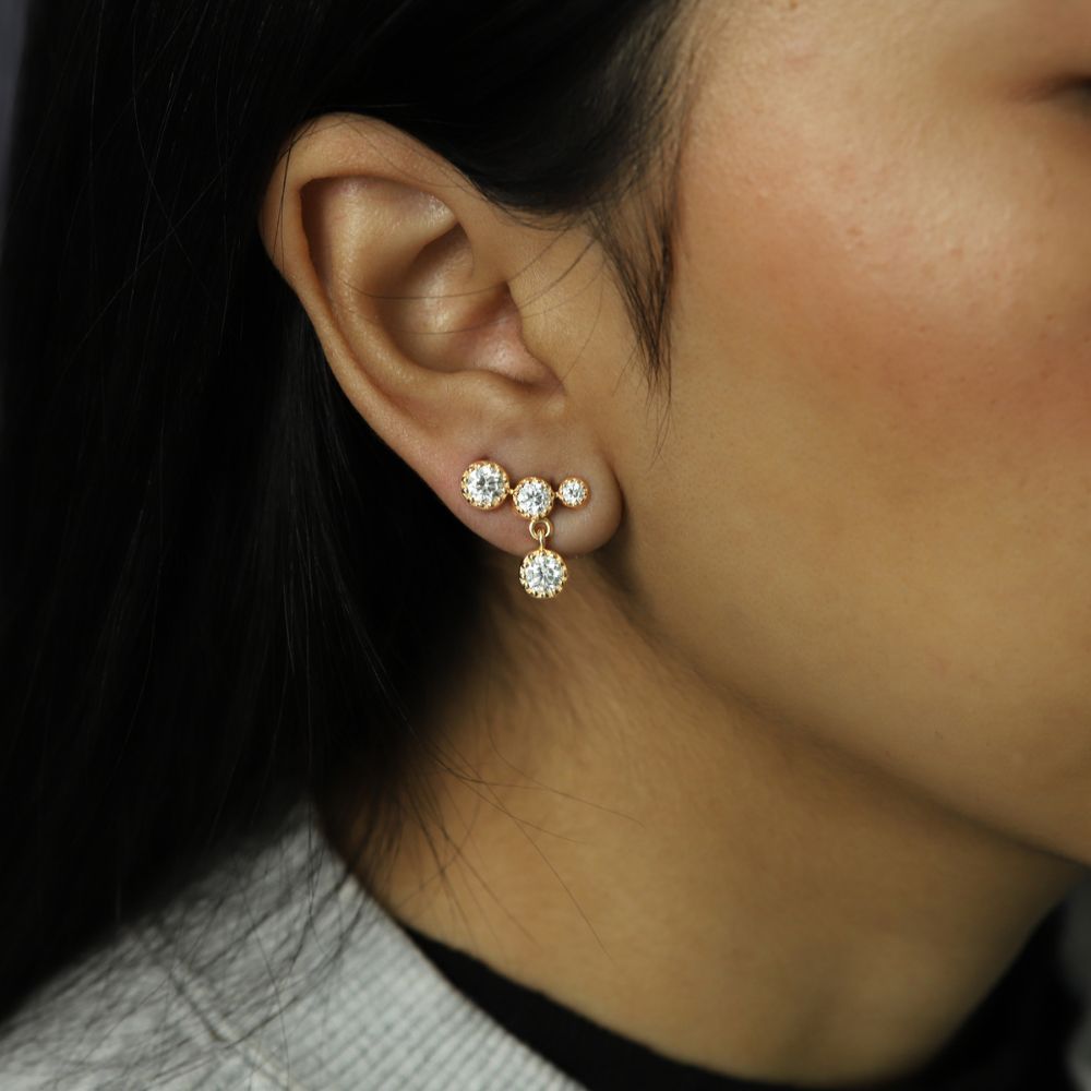 Lab Grown Diamond Ear Climber Stud Earrings | 14K Gold