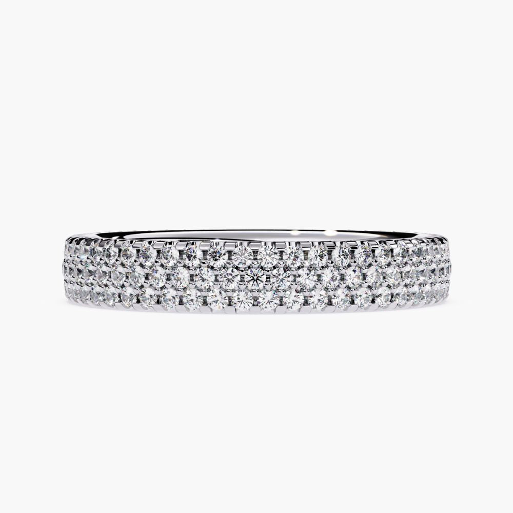 3-Row Pave Lab Grown Diamond Wedding Band | 14K Gold