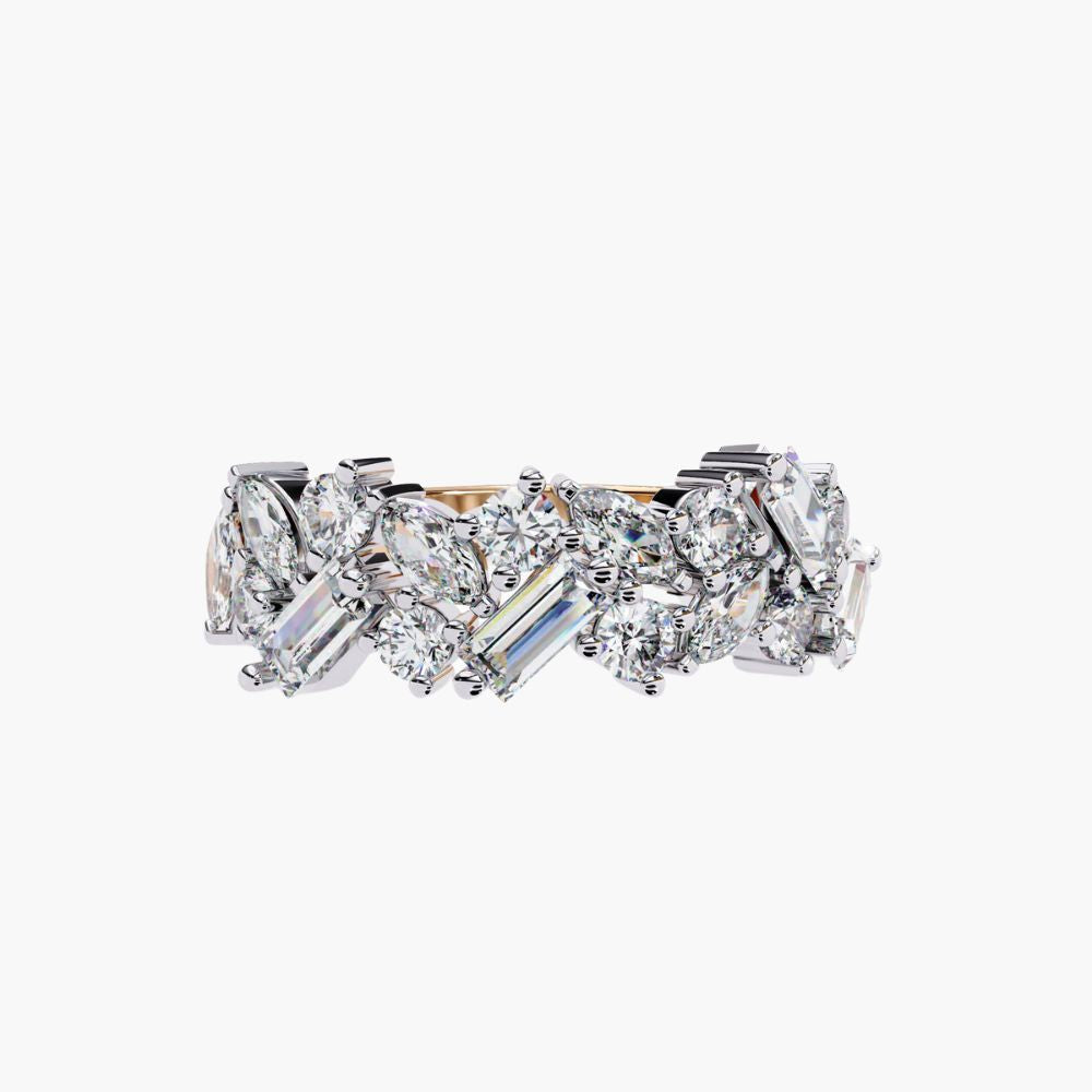 Cluster Natural Diamond Ring | Half-Eternity Band | 14K Gold