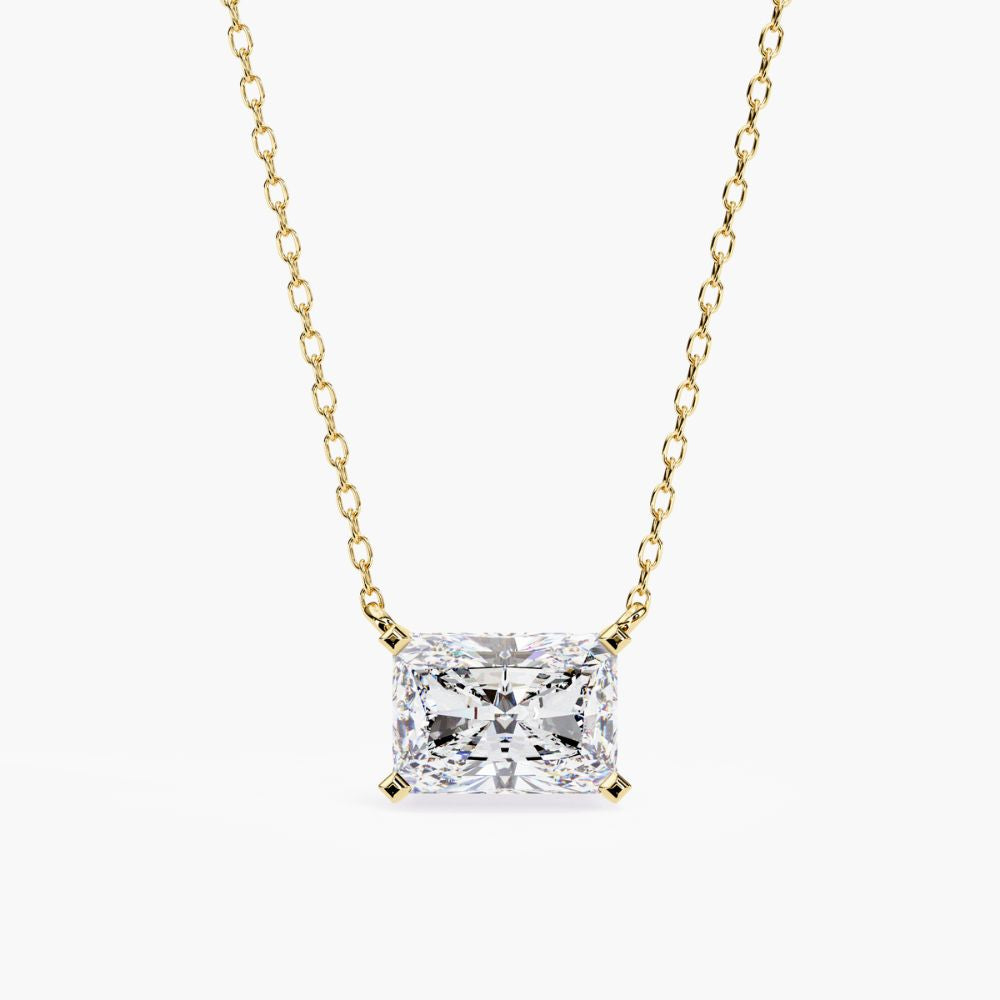 Solitaire Radiant Cut Pendant Necklace | Lab Grown Diamond | 14K Gold