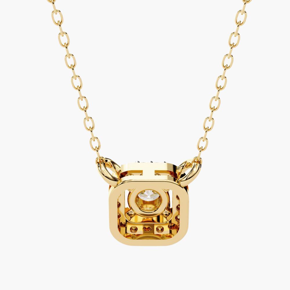 Solitaire Natural Diamond Square Halo Necklace | 14K Gold