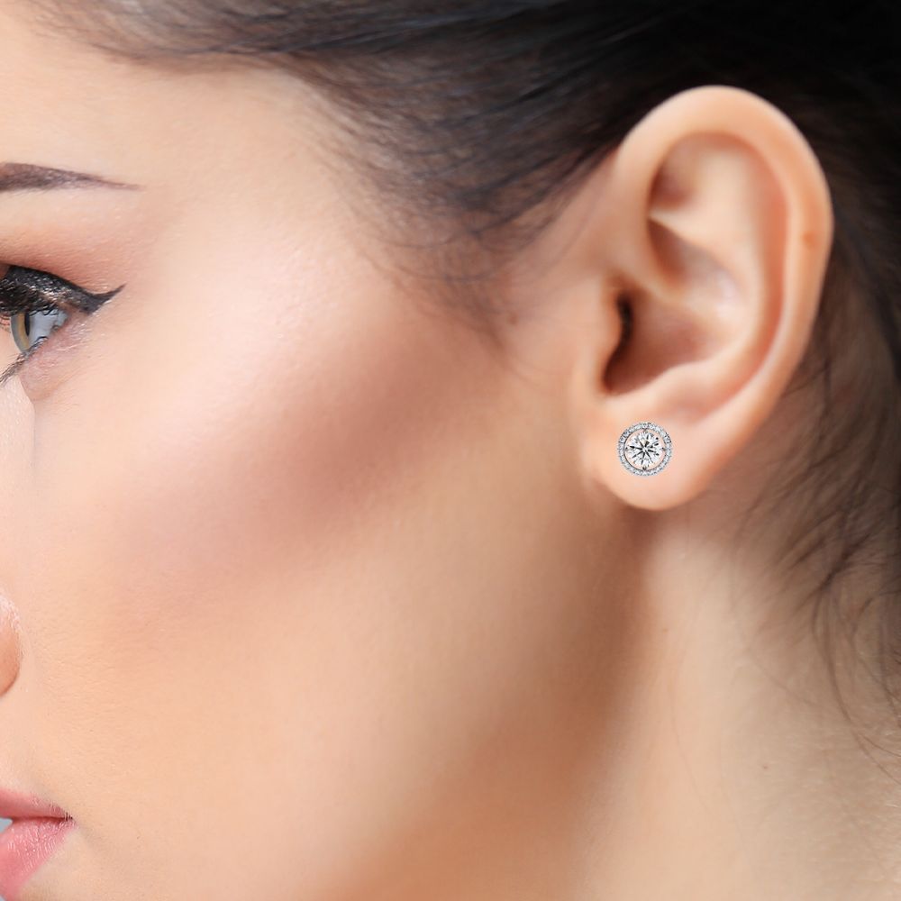Lab Grown Diamond Cluster Stud Earrings | 14K Gold