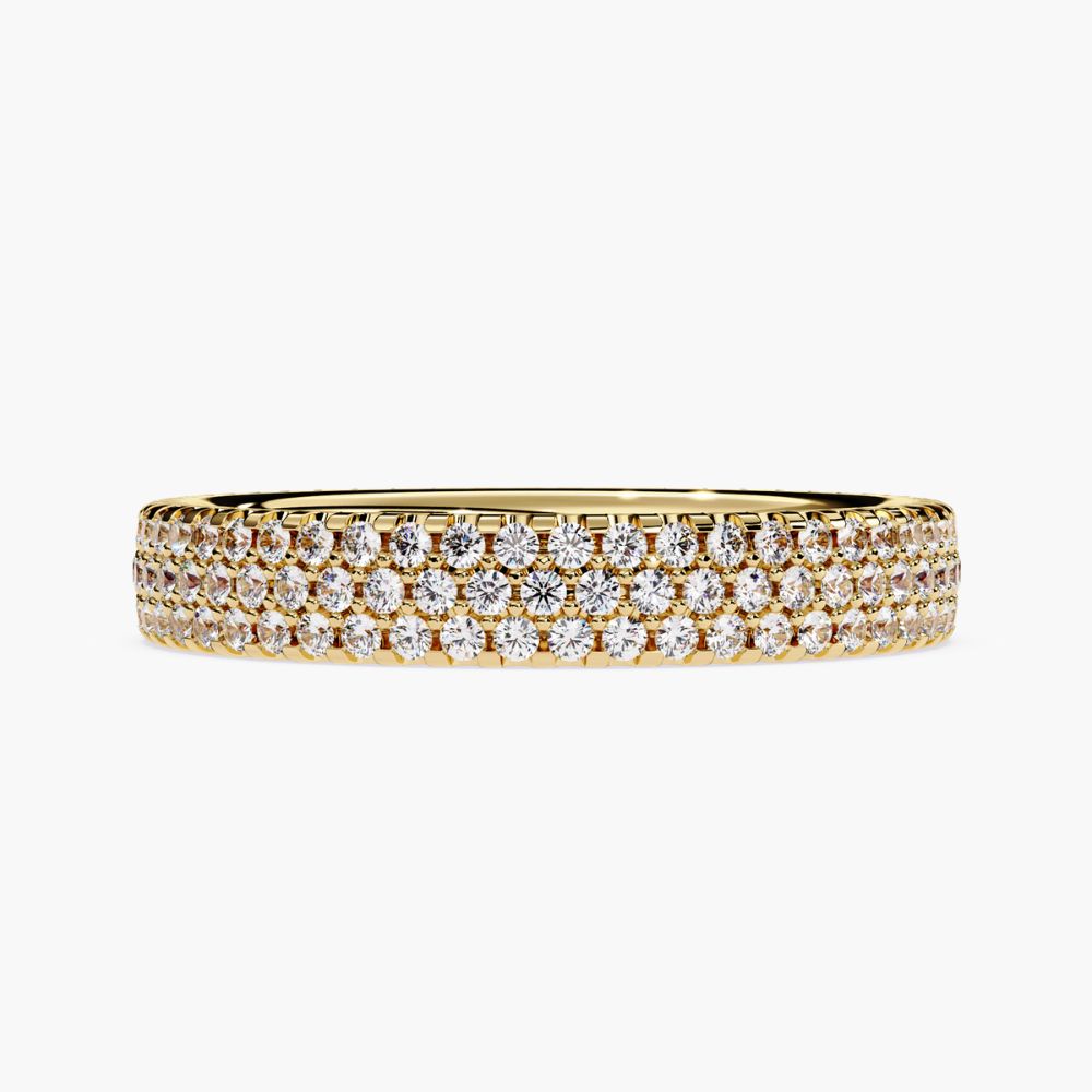 3-Row Pave Lab Grown Diamond Wedding Band | 14K Gold