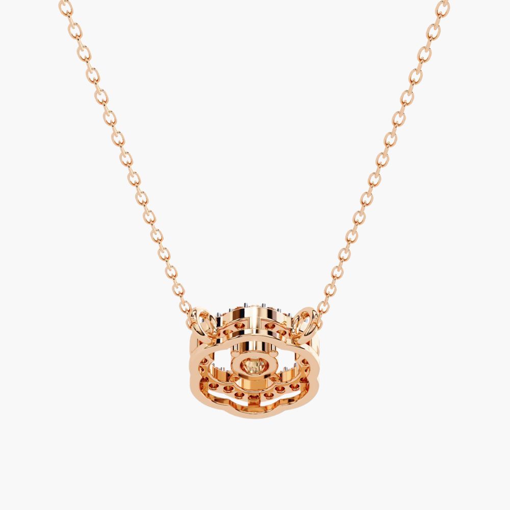 Minimalist Round Natural Diamond Flower Pendant | 14K Gold