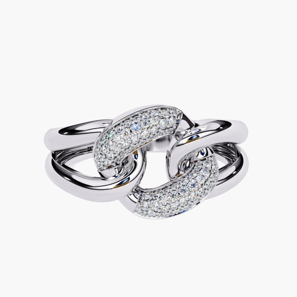 Chain-Link Split Shank Design Ring | Natural Diamond | 14K Gold