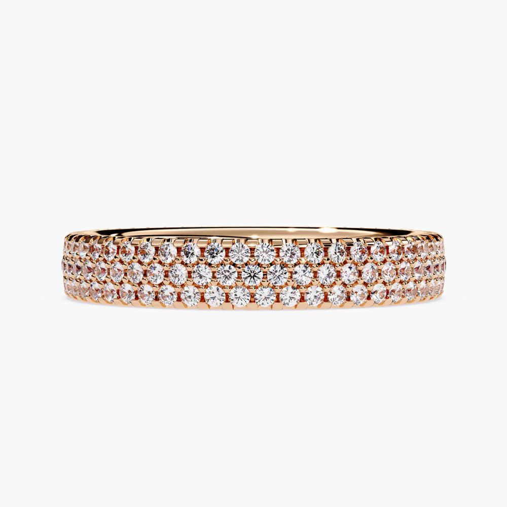3-Row Pave Lab Grown Diamond Wedding Band | 14K Gold