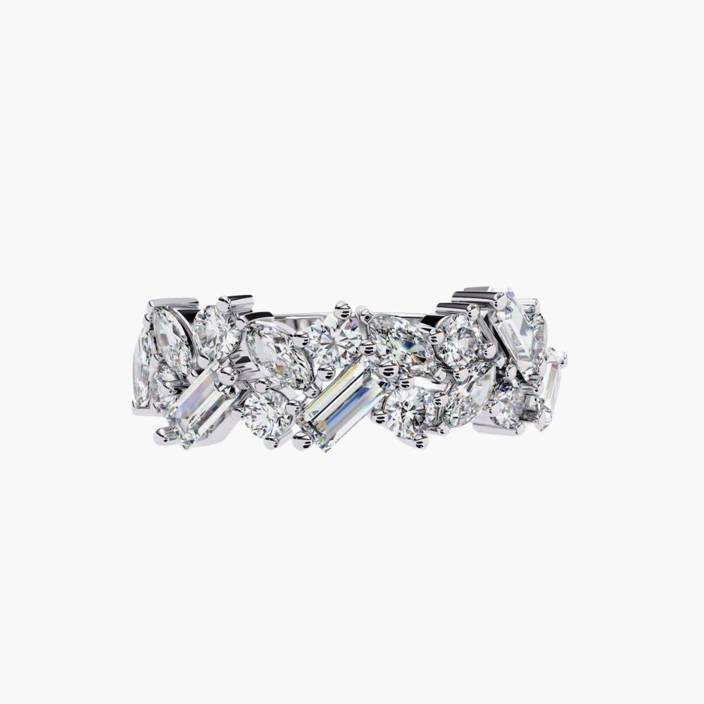 Cluster Natural Diamond Ring | Half-Eternity Band | 14K Gold