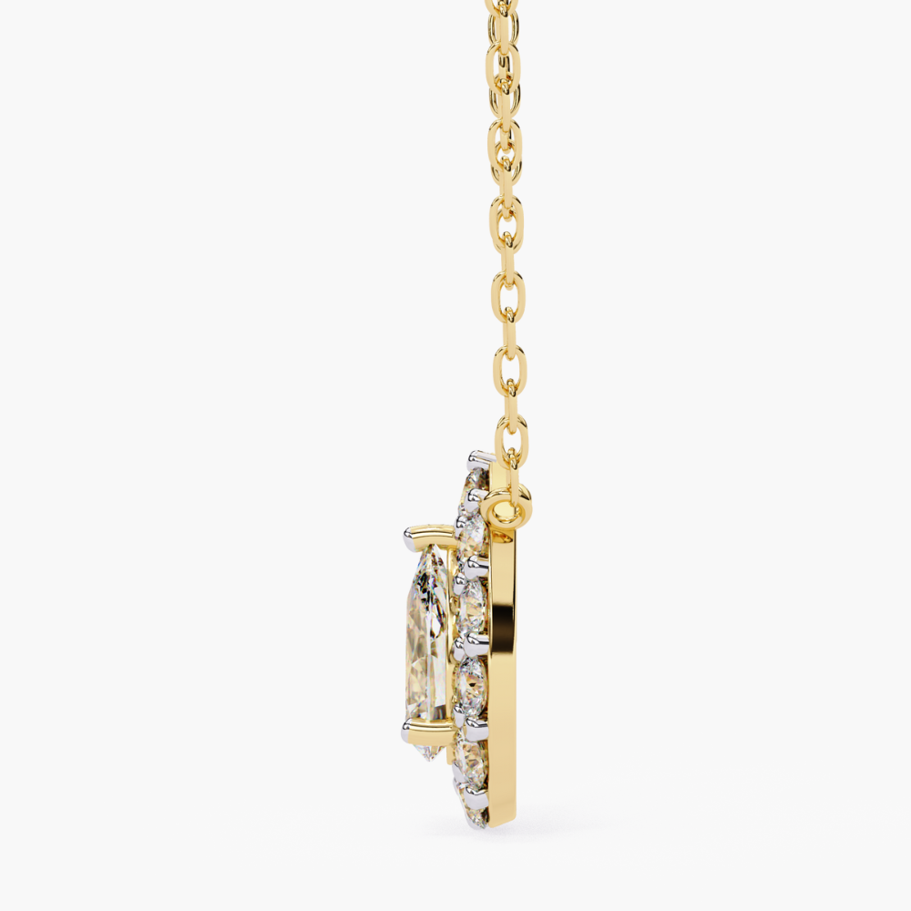 Pear-Shaped Natural Diamond Halo Pendant Necklace | 14K Gold