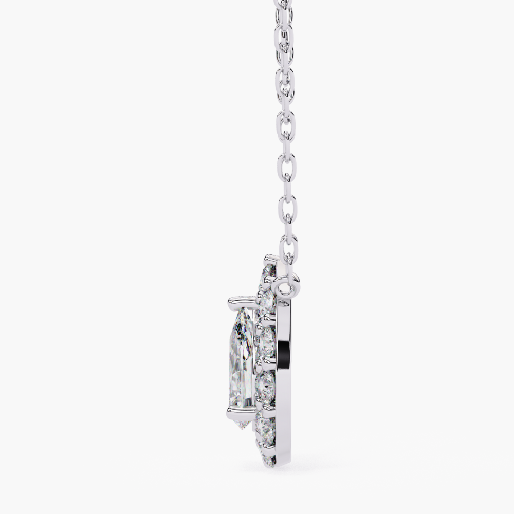 Pear-Shaped Natural Diamond Halo Pendant Necklace | 14K Gold