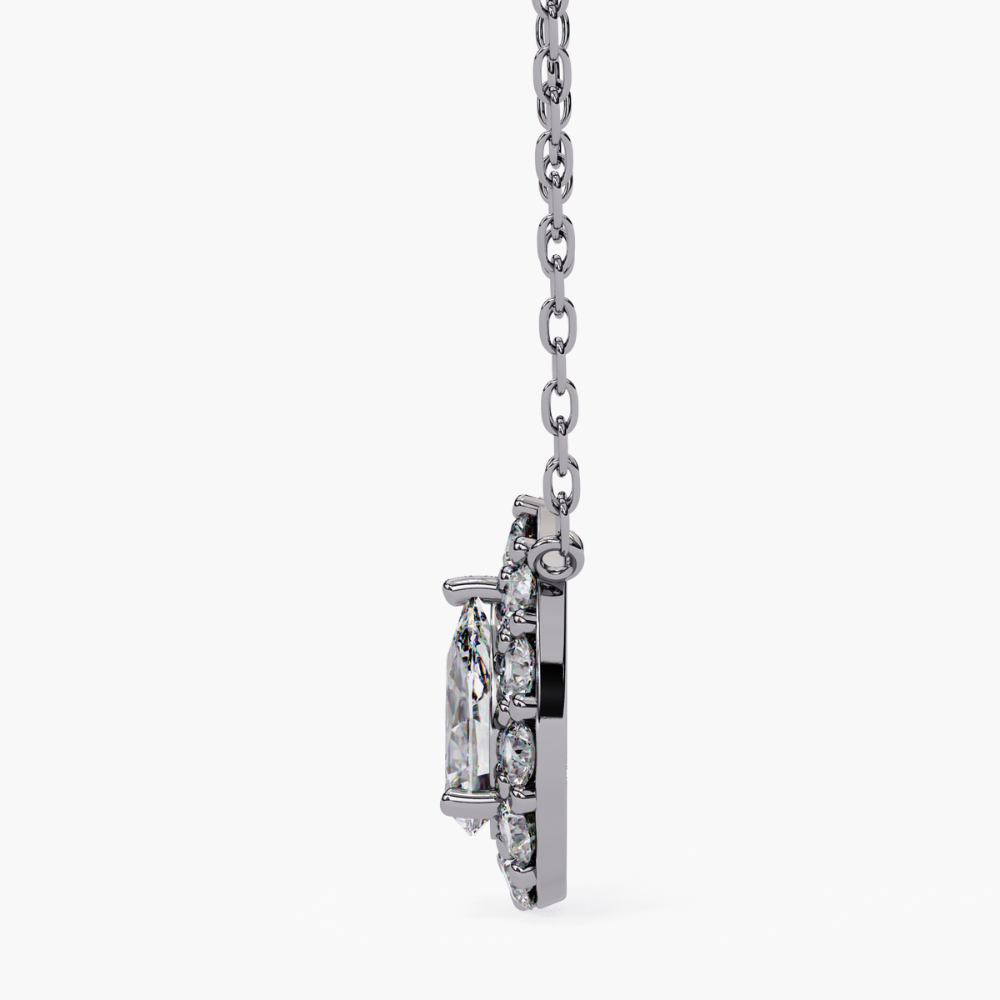 Pear-Shaped Natural Diamond Halo Pendant Necklace | 14K Gold