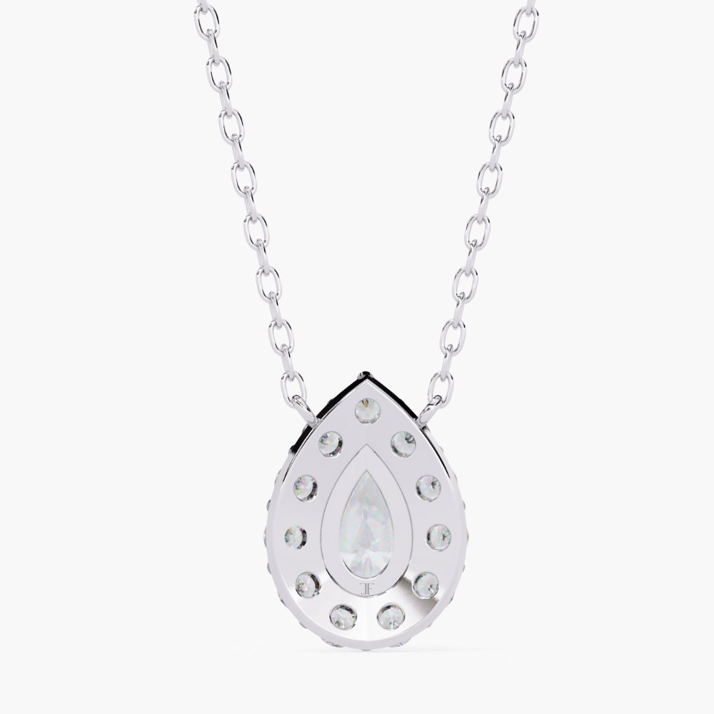Pear-Shaped Natural Diamond Halo Pendant Necklace | 14K Gold